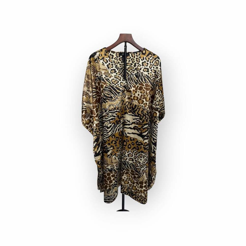 Midnight Velvet Animal Print Satin V-Neck Kaftan One Size